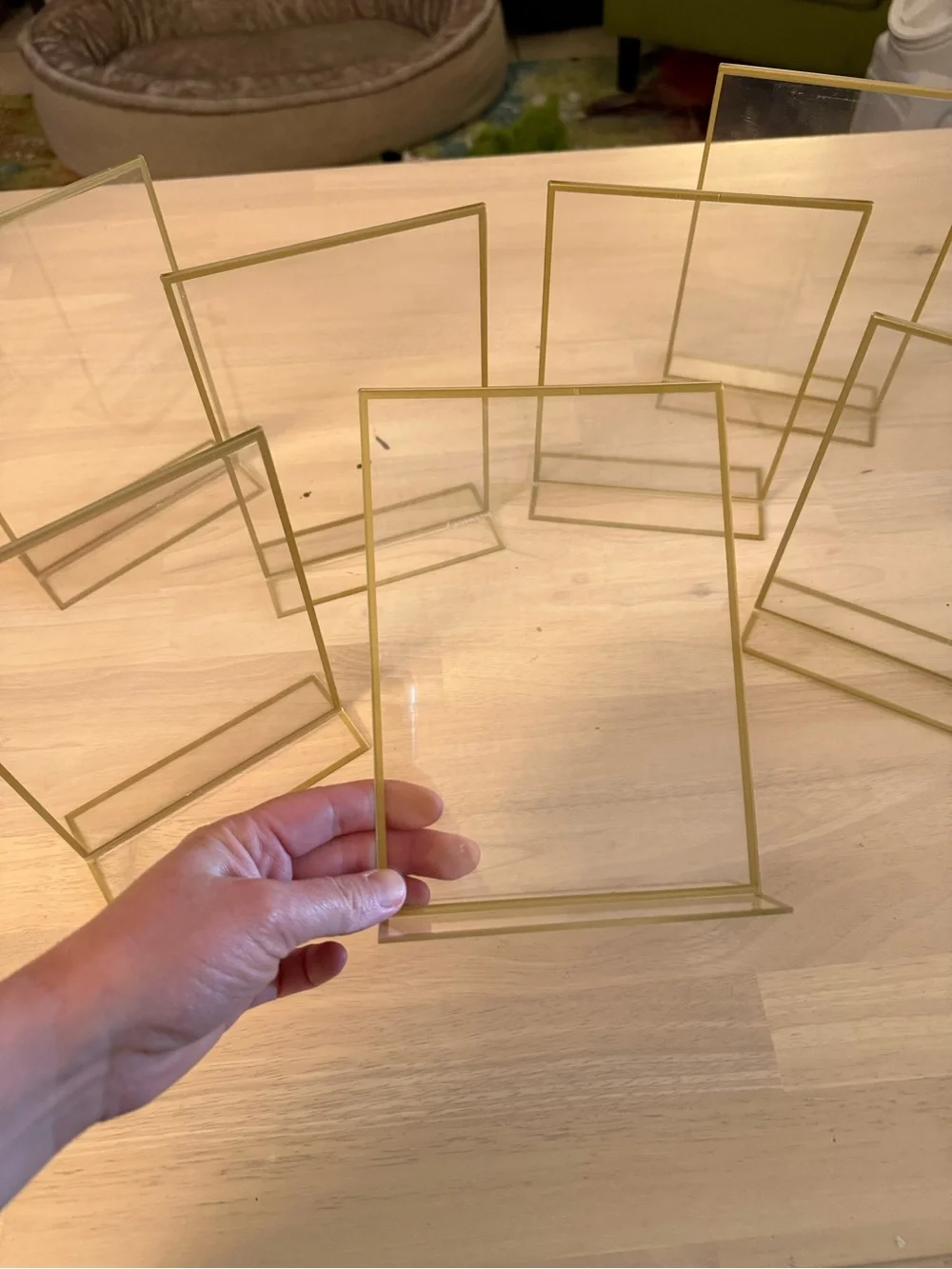 Clear Acrylic Sign Holders with Gold Rim, 5x7 inches, set of 7